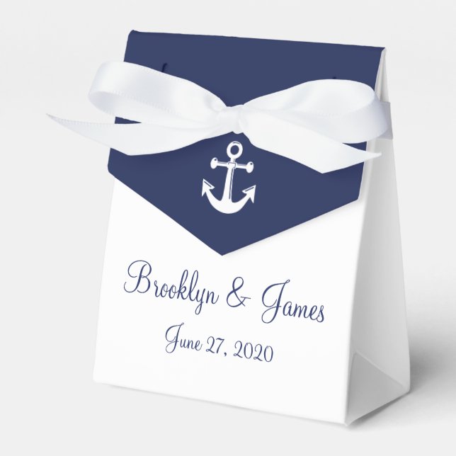White Navy Blue Nautical Wedding Favour Boxes Tent (Front Side)