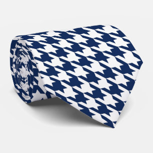White Navy Blue Pied de Poule Houndstooth Tie