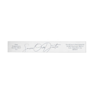 White Navy Blue Save The Date Return Address Wrap Around Label