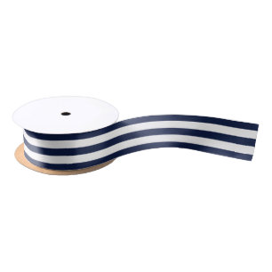 White Navy Blue Stripes Pattern {pick your color} Satin Ribbon
