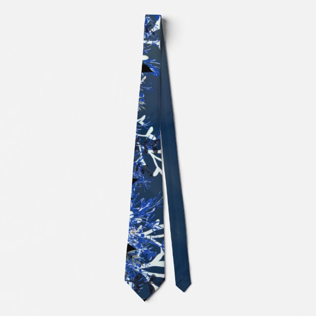 White Navy Blue Watercolor Winter Neck tie (Front)