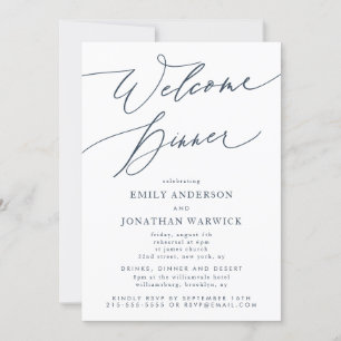 White Navy Blue Wedding Welcome Dinner Invitation
