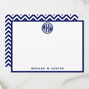 White Navy Circle Monogram Font Chevron DIY BG Thank You Card