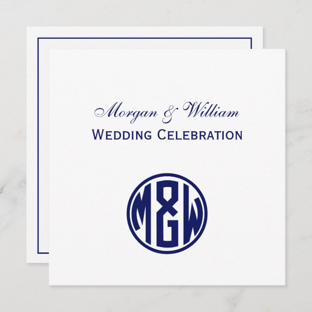 White Navy Circle Monogram Font DIY BG Invitation (Front/Back)