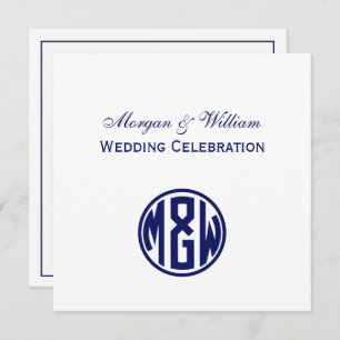 White Navy Circle Monogram Font DIY BG Invitation