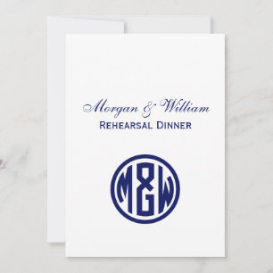 White Navy Circle Monogram Font DIY BG Invitation