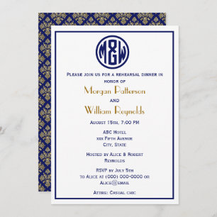 White Navy Circle Monogram Font DIY BG Invitation