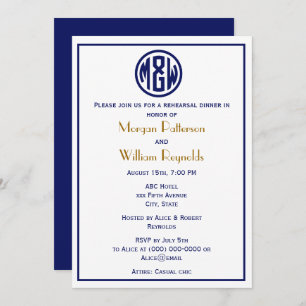 White Navy Circle Monogram Font DIY BG Invitation