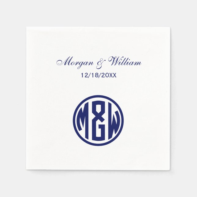 White Navy Circle Monogram Font DIY BG Napkin (Front)