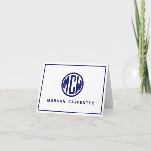 White Navy Circle Monogram Font DIY BG Note Card