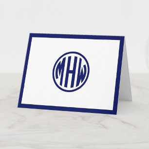 White Navy Circle Monogram Font DIY BG Note Card