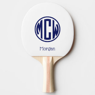 White Navy Circle Monogram Font DIY BG Ping Pong Paddle