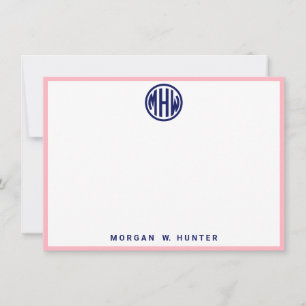 White Navy Circle Monogram Font DIY BG Thank You Card