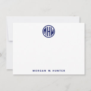 White Navy Circle Monogram Font DIY BG Thank You Card