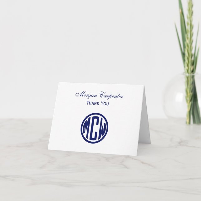 White Navy Circle Monogram Font DIY BG Thank You Card (Front)