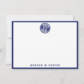 White Navy Circle Monogram Font Moroccan DIY BG Thank You Card