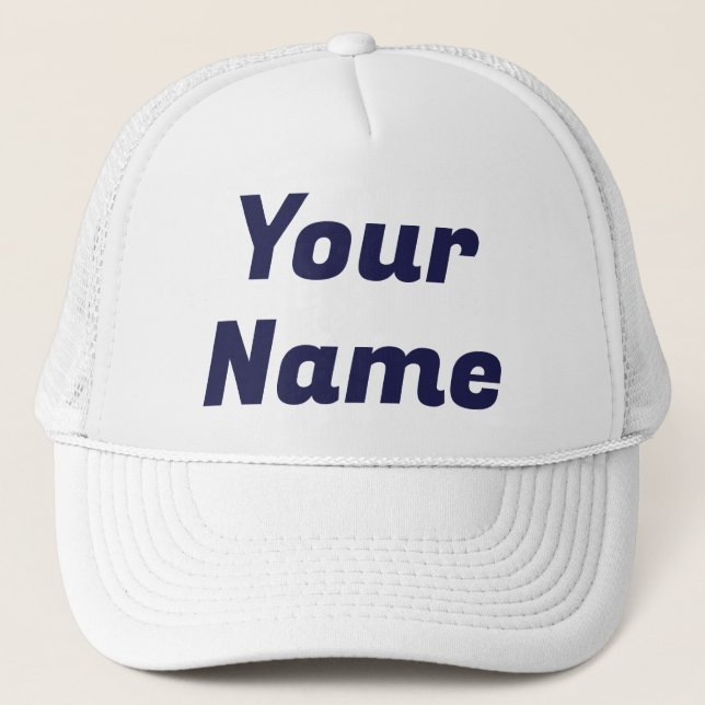 White & Navy CUSTOMIZABLE Trucker Hat (Front)