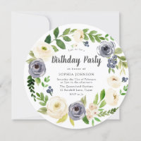 White Navy Floral Wreath All years Birthday Party