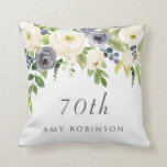 White & Navy Flowers Beautiful 70th Birthday Gift Cushion<br><div class="desc">White & Navy Flowers Beautiful 70th Birthday Gift for Woman or Men
Grandma,  Nanna,  Moms or for a special friend

See matching items in our niche and nest store

Thank you</div>
