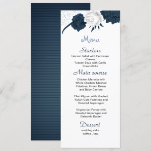 white & navy flowers beautiful wedding  menu
