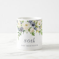 White & Navy Flowers Womans 80th Birthday Gift
