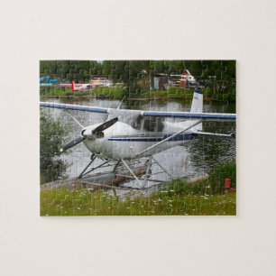 White, navy & grey float plane, Alaska Jigsaw Puzzle