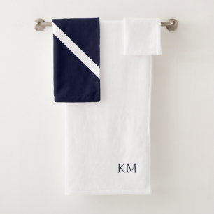 White & Navy Monogram Wedding Gift Bath Towel Set
