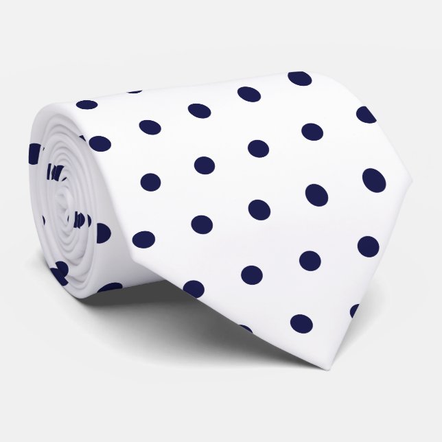 White & Navy Polka Dot Geometric Pattern Circles Tie (Rolled)