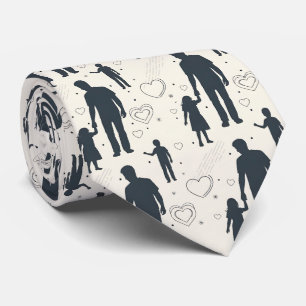 white neck tie with father and son pattern