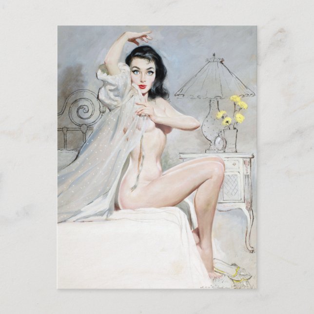 White Negligee Pin Up Postcard (Front)
