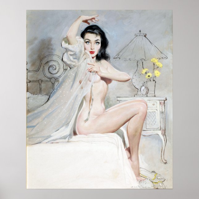White Negligee Pin Up Poster (Front)