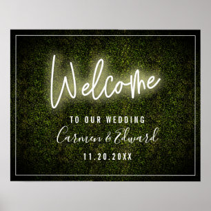 White Neon Boxwood Wedding Welcome Poster