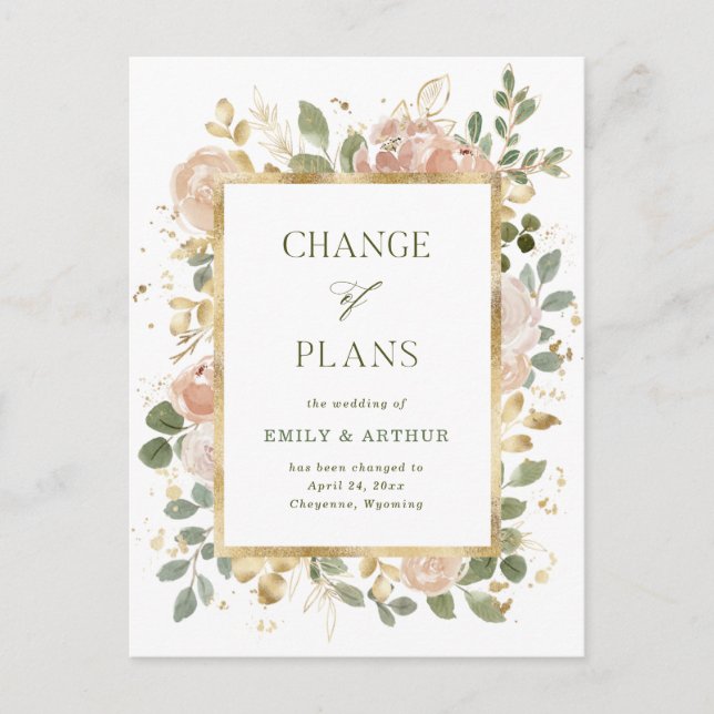 White Neutral Floral | Wedding Change of Plans Postcard (Front)