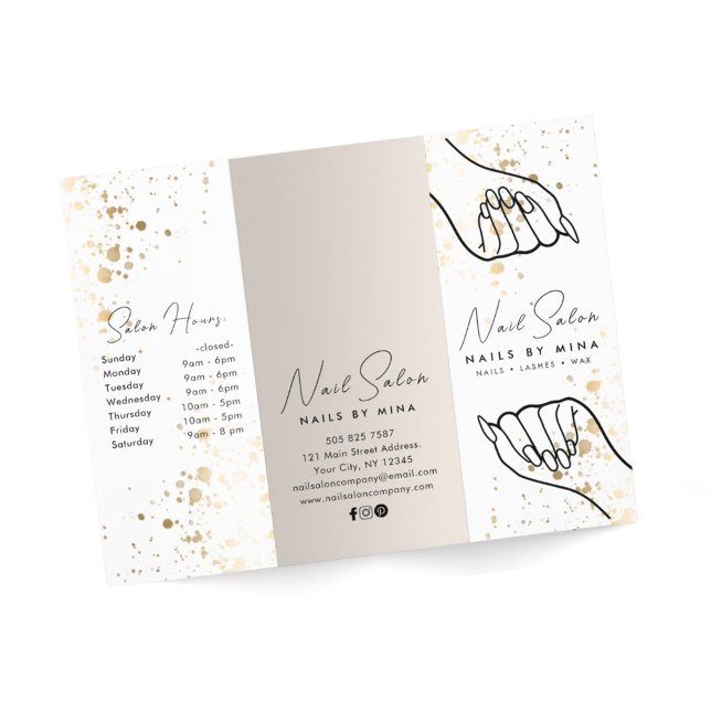 White & Neutral Gold Specks Nail Salon Brochure (Creator Uploaded)