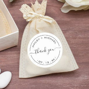 White Newlywed Wedding Thank You Classic Round Sticker