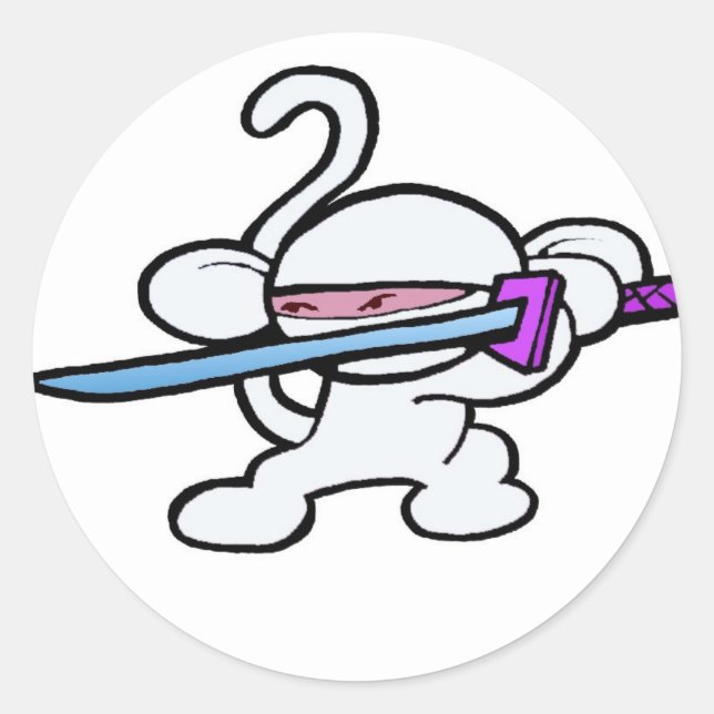 White Ninja On Guard-No Words Classic Round Sticker (Front)