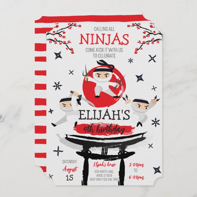 White Ninja Warrior Martial Arts Birthday Invitation (Front/Back)