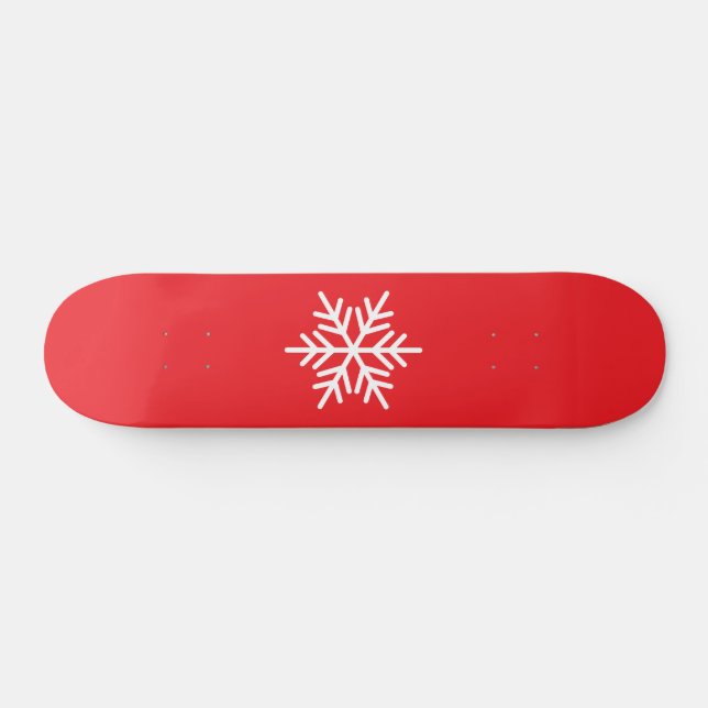 White Nordic Snowflake Bright Red Background Skateboard (Horz)