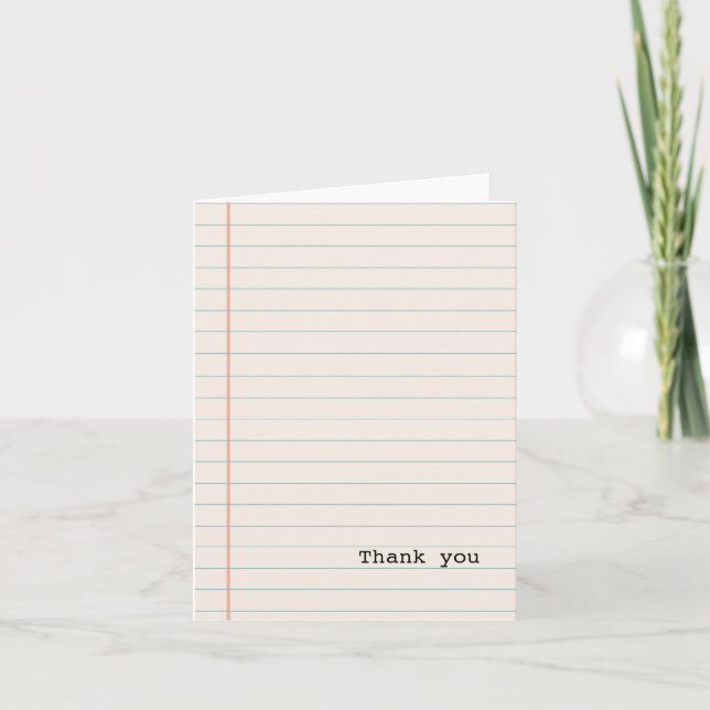 White Notebook Paper Thank You Card (Front)