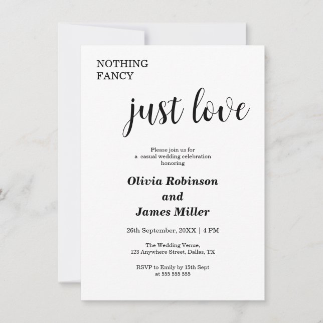 White Nothing Fancy Just Love Casual Wedding  Invitation (Front)