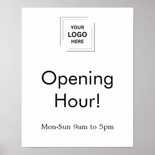 White Now Open Business Opening Times Poster