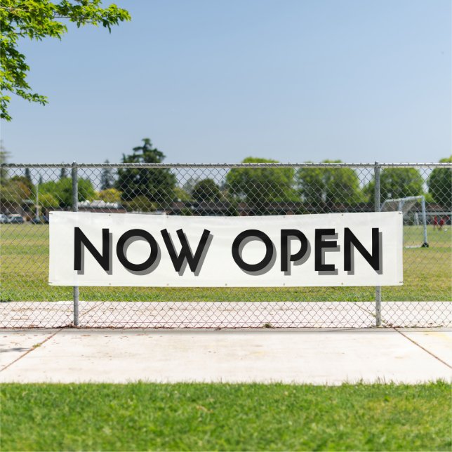 White Now Open Sign Banner (Insitu)