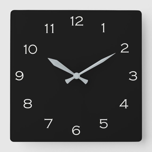 White Numbers On Black wccn Square Wall Clock (Front)