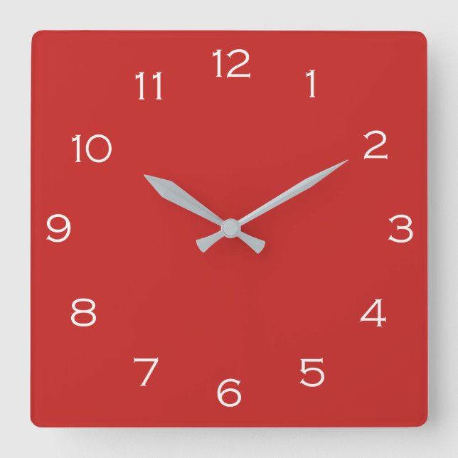 White Numbers On Red wccn Square Wall Clock (Front)