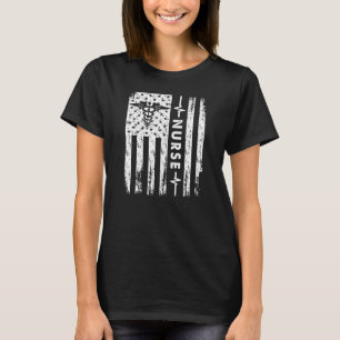 White Nurse Grunge Flag Patriotic Veteran Military T-Shirt