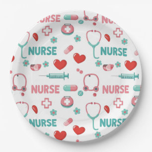 White Nurse Life Seamless Pattern (1) Paper Plate