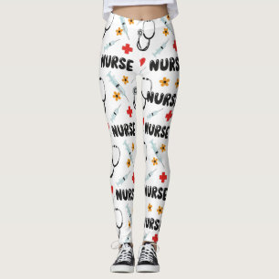 White Nurse Life Seamless Pattern (2) Leggings