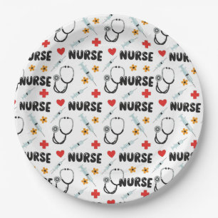 White Nurse Life Seamless Pattern (2) Paper Plate