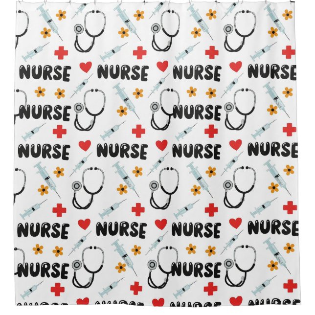 White Nurse Life Seamless Pattern (2) Shower Curtain (Front)