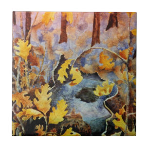 White oak stump in fall with sapling sprouts tile